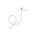 Cute dragonflies with dotted line route. Green dragonfly fling